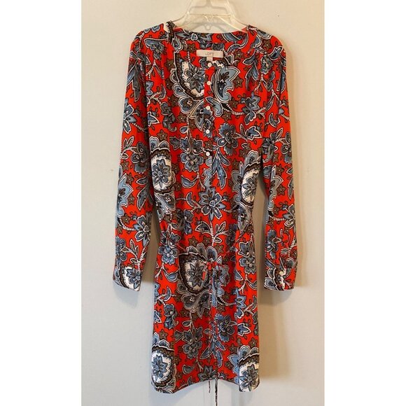 Loft Dress Red & Blue Floral Knee-Length Long Sleeves Medium - Picture 1 of 6